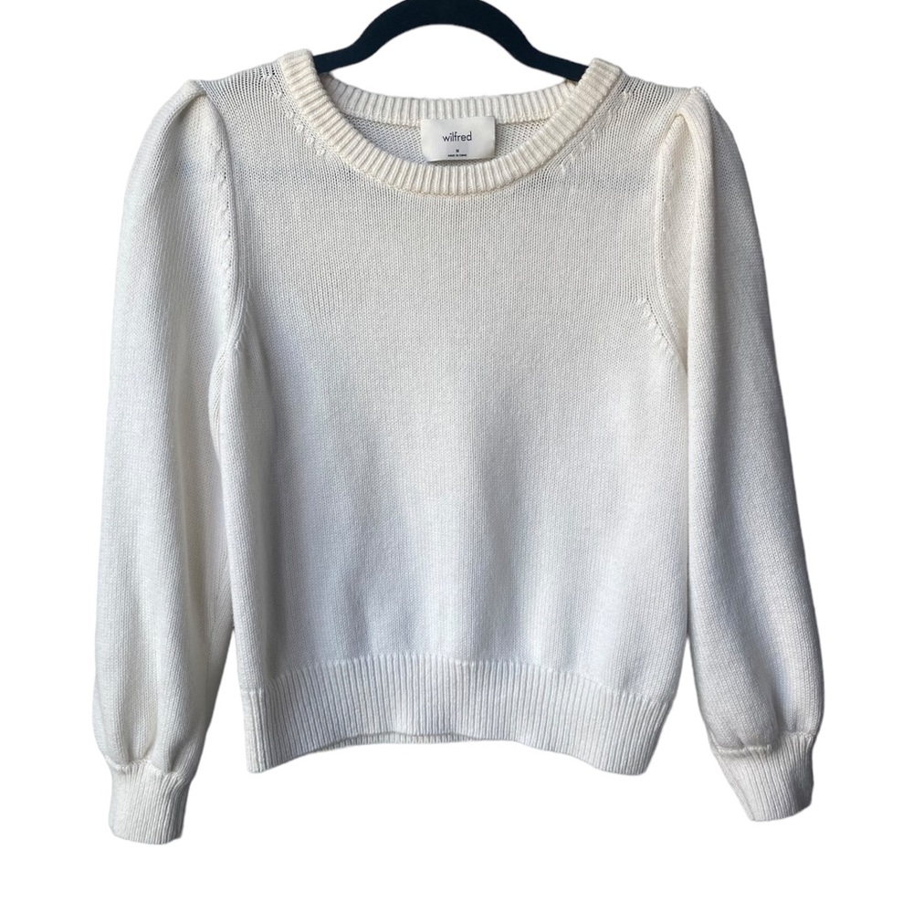 Wilfred Wool Cropped Merino Wool Knit Off White Aritzia Puff Sleeve Sweater